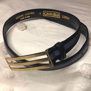 CARLISLE purple & black genuine leather women’s belt. Size S. Gold tone buckle.